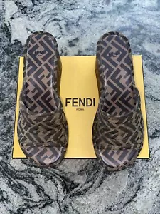 FENDI FLATFORM TESSUTO FF PLATFORM SANDALS EUC TABACCO MORO Size 39/ US 9 - Picture 1 of 12
