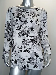 Elle Size XL Floral  Shirt White Black long  Sleeve Women's   - Picture 1 of 8