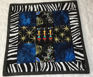 Patchwork Quilt Wall Hanging, Nine Patch, Contemporary & Star Prints, Black