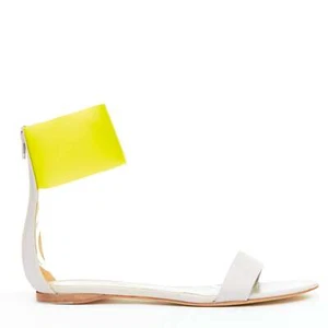 JIL SANDER neon yellow rubber ankle strap grey leather flat sandals EU37 - Picture 1 of 11