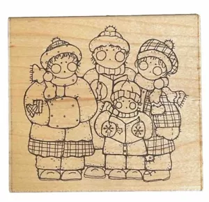 Merry Carolers Christmas Singers Family Winter Holiday Dolls Wood Rubber Stamp - Picture 1 of 5