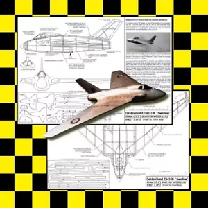 Impresión de PLANES Modelo de Avión 16": DeHavilland DH108 Swallow Balsa RC FF Militar - Imagen 1 de 5