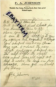 1910 3 LETTERHEADS Clarendon Texas F A JOHNSON Windmill dealer supplier LETTERS - Picture 1 of 2