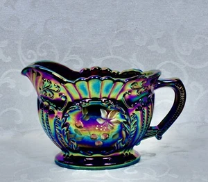 Fenton, Pitcher, Amethyst Carnival Glass, Hand Decorated. - Picture 1 of 11