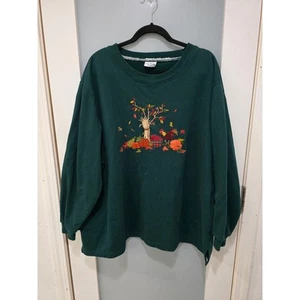 Bobbie Brooks grünes Sweatshirt Thanksgiving Herbst Blätter Kürbisse Gr. Plus - Bild 1 von 8
