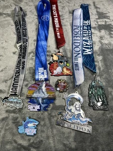 Triathlon Marathon 20K Run Medals With Lanyard Lot of 7 Yes Fit Matching Pins VG - Picture 1 of 6
