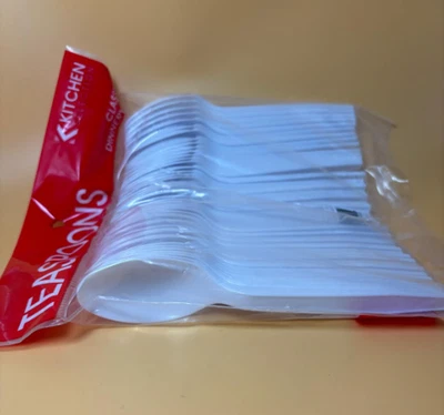 Plastic White Teaspoons, Medium Weight, 50 count/ Case of 12000 - Image 1 of 2