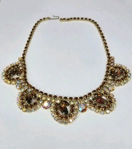 Topaz Aurora Borealis Rhinestone 1950-Choker With Molded Art Glass Leave **READ* - Picture 1 of 10