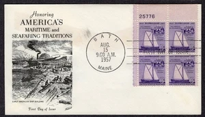 1957 American Shipbuilding 350th (Scott 1095) - Fleetwood Plate Block FDC TD735 - Picture 1 of 1