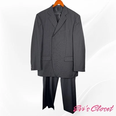 Lubian 1911 S.P.A Vintage Mens Suit 46R X W 40 100% Black Pink Pinstripes - Image 1 of 4