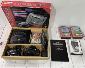 Sega Genesis Console Sonic 2 Bundle Complete In Box  + 3 Games TESTED & WORKING - Picture 1 of 13