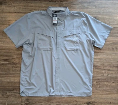 NWT Under Armour HeatGear Vented Shirt Mens Light Gray SS Button Up - 3XL Read! - Image 1 of 4