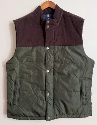 Brooks Brothers Green & Brown Puffer Vest With Corduroy Yoke XL - Image 1 of 4