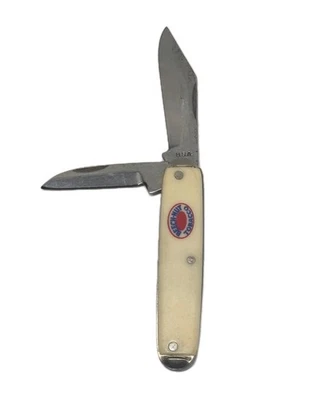 Faca de bolso vintage faia-porca tabaco 2 lâminas dobrável feita nos EUA - Imagem 1 de 4