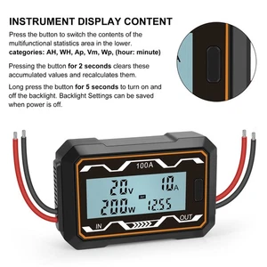 200A DC Digital Watt Meter Monitor LCD Volt Amp RC-Battery Solar Power Analyser - Picture 1 of 5