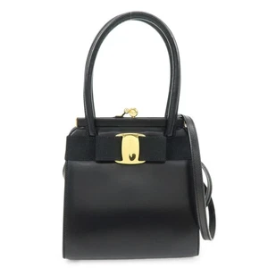 Ferragamo Vara Band Leder 2-Wege Tasche Handtasche schwarz authentisch gebraucht kostenloser Versand - Bild 1 von 20