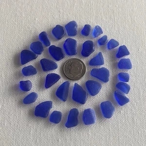 Autentico Vetro Mare Spiaggia Blu Cobalto Naturale Smerigliato Artigianato Gioielli Piccolo SS12 - Foto 1 di 5