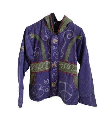 Chaqueta de Invierno Hippie Gheri Algodón Forrada en Vellón Hecha a Mano Nepal Bohemia Sudadera con Capucha Foto 1 de 4