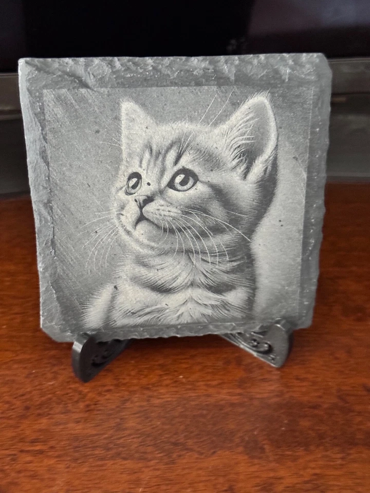 Sottobicchiere in Ardesia con Immagine di un Gatto Incisa tramite Laser - Immagine 1 di 1