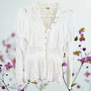 Blusa boho con volantes y abotonados victoriana romántica de encaje talla S Gimmicks para mujer - Imagen 1 de 6