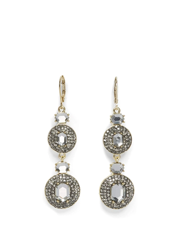 Pendientes Vince Camuto 297262 Doble Gota Palanca, Tono Dorado/Diamante Negro, Medianos Foto 1 de 3