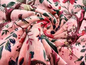 Lot 25 Yard Luxury Soft Velvet Bird Print Fabric Indian Dress Sewing Upholstery - Picture 1 of 4
