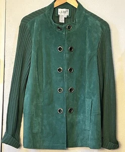 VTG Y2K LAL Green Suede And Knit Jacket Rivet Details Size 1X - Picture 1 of 8