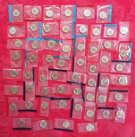 1968-1981 1984-1999 P + D BU Roosevelt Dimes Mint Cello Set 60 Coins Cover