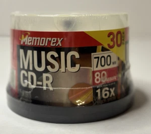MEMOREX Blank Music CD-R ~ 30 Pack ~ 16x Multi Speed, 80 Min, 700MB ~ New/Sealed - Afbeelding 1 van 3