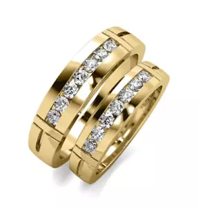 His & Her Matching Set .56 CT F/VS1 Round Cut Lab Grown Men's Diamond Ring 14k - Picture 1 of 6