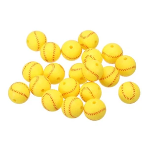 20Pcs 15mm Sports Beads Silicone Baseball Bead DIY Loose Beads Yellow - Picture 1 of 6