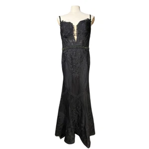 MAC DUGGAL Black Embroidered Sleeveless Plunge Neck Trumpet Gown Sz 12 - Picture 1 of 12