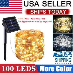 Solar Power LED String Lights 100 LED Copper Wire Waterproof Outdoor Fairy - Picture 1 of 13