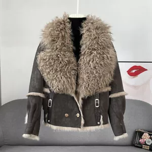 Parka cappotto donna pelliccia di pecora collo pelliccia di coniglio giacca calda vera pelliccia corto moda - Foto 1 di 27