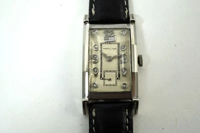 HAMILTON 14K БЕЛОЕ ЗОЛОТО АРТ-ДЕКО БРИЛЛИАНТ ОГРАНЕННЫЙ ЧЕХОЛ ПРЯМОУГОЛЬНИК НОВОМ ДАТЫ 1940-Х - Изображение 1 из 4