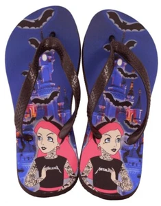 Tattoo Princess Flip Flops, Gothic Sandals, Castle Bats Spooky Fantasy, Darkside - Picture 1 of 3