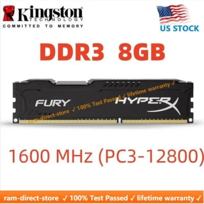 HyperX FURY DDR3 8GB 16GB 32GB 1600 MHz PC3-12800 Desktop RAM Memory DIMM 240pin - Image 1 of 4