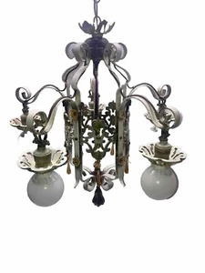 Markel Style Chandelier Art Nouveau Deco Polychrome 5 Light Drop Cast Iron Lamp - Picture 1 of 12