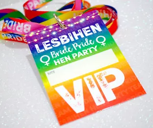 LESBIHEN Hen Do Party VIP Pass Lanyards Bride Pride LGBT Lesbian Gay Favours - Picture 1 of 12