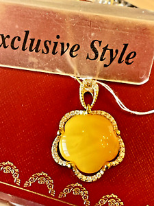 14K Gold Filled Genuine Baltic Amber Necklace Butterscotch Egg Yolk  老琥珀
