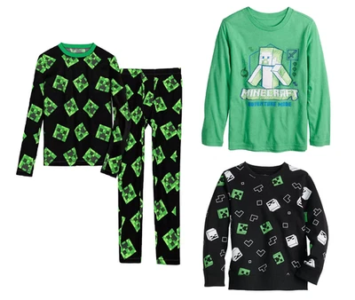 NEW Boys sz XS 4 Minecraft 4 Pc Clothing Bundle Lot w/ tee sweatshirt baselayers - Image 1 of 4