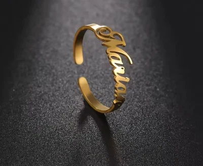 Anillo con nombre personalizado joyería banda ajustable mujer oro plata cursiva Foto 1 de 4