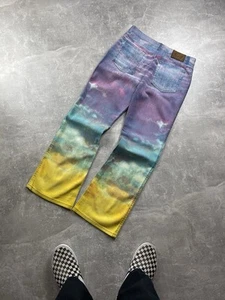Vintage Just Cavalli Jeans Tie-Dye Gradient Sky Flared Y2K Sz 30 Made in Italy - Picture 1 of 14