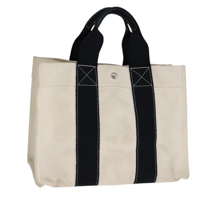 Auténtico bolso de mano HERMES Bora Bora PM de lona blanco negro plateado bs21949 Foto 1 de 4