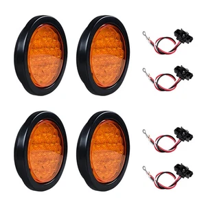 4X 4" Inch Round LED Amber 24-LED Turn Signal Tail Lights Caution Lamp w/Grommet - Picture 1 of 11