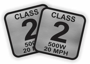 par - 2" Cuadrado Clase 2 E-Bike Pegatinas Plateadas Bicicleta Eléctrica Calcomanías 500W 20 MPH - Imagen 1 de 1
