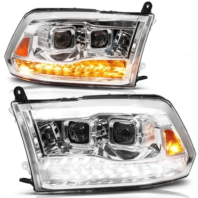 Faróis de projetor de LED com lente transparente cromada para 2009-2019 Dodge Ram 1500 - Imagem 1 de 4