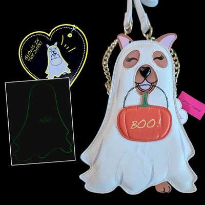 Bolso Bandolera Betsey Johnson Kitsch Brillante Oscuro Halloween XOSPOOKY Perro Fantasma Nuevo con Etiquetas Foto 1 de 4