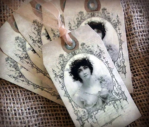 Set of 6 Vintage Lady Tags/Toppers/Embellishments - Picture 1 of 2