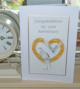 A new machine embroidered hand finished Anniversary Card -- Victorian Doves . - Picture 1 of 1